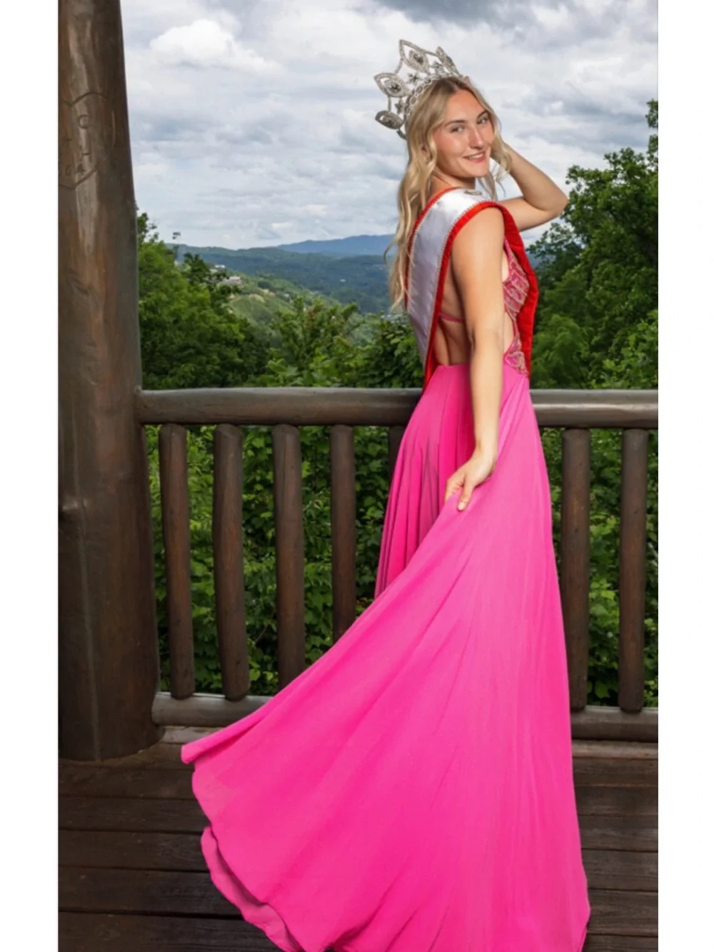 Jovani Hot Pink Beaded Spaghetti-Strap Pageant Prom Gown - Picture 7 of 7